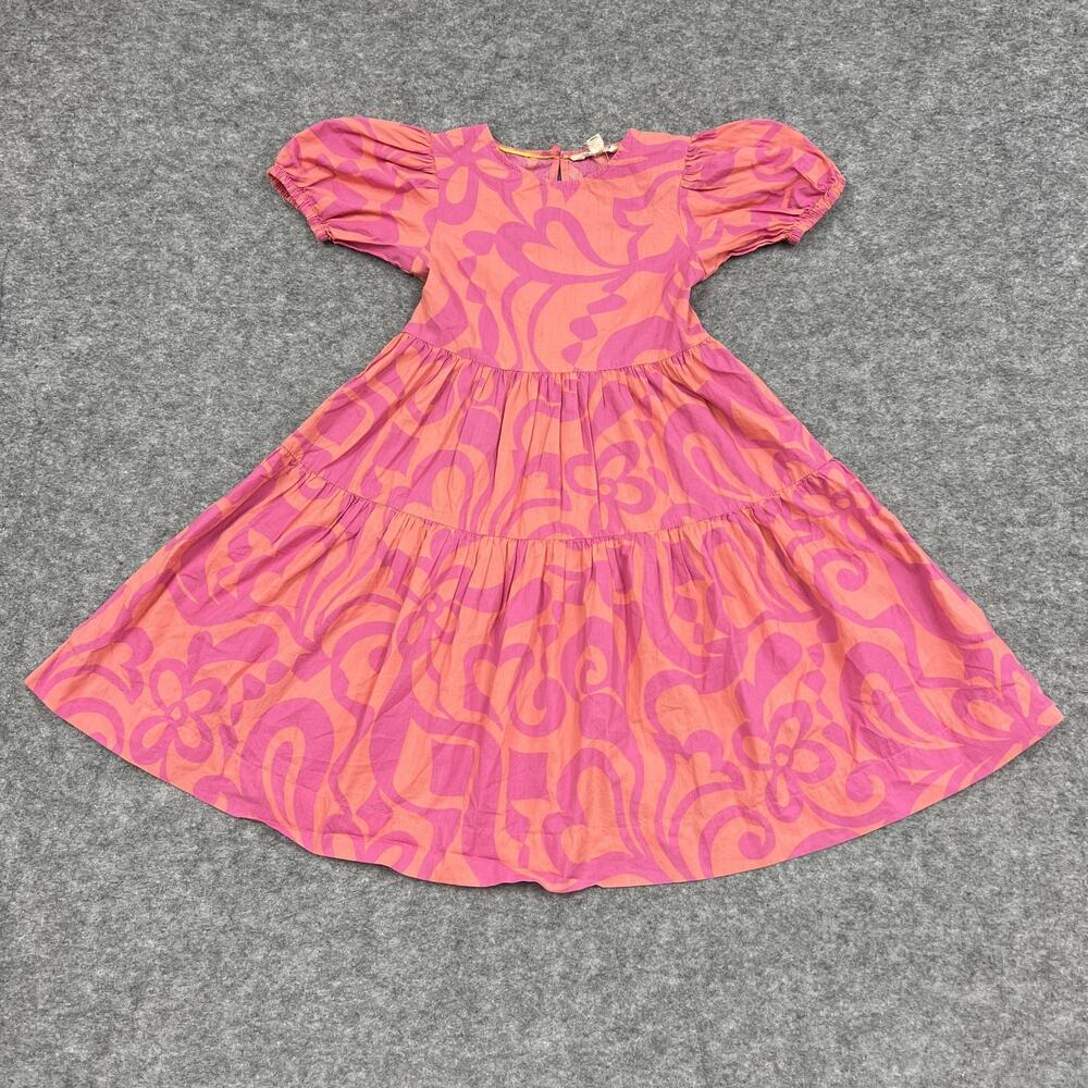 Mini Boden Dress Girls 8-9 Years Pink Trapeze Swing Puff Sleeve Floral Preppy